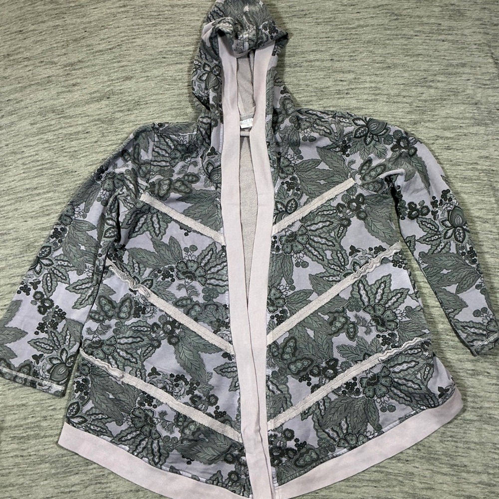 CMC Color Me Cotton Floral Hooded Cardigan XL Lavender Sage Green